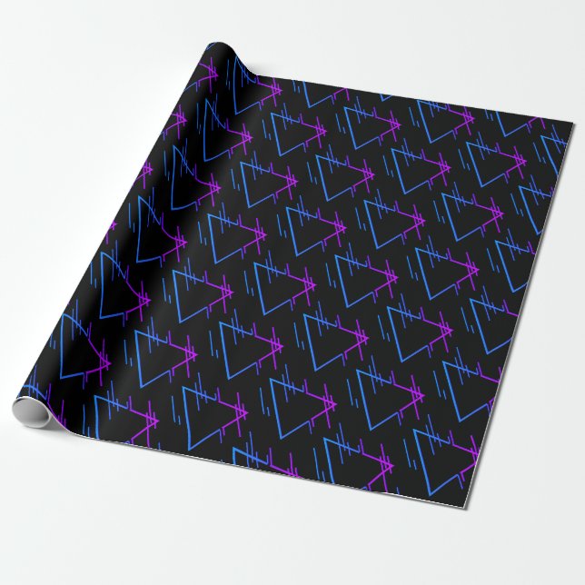 Papel De Presente Padrão Geométrico de Neon Retroativo 3 (Desenrolado)