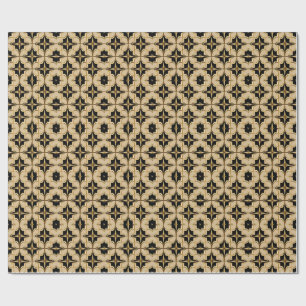 Papel De Presente Padrão Geométrico de Ouro e Preto Elegante