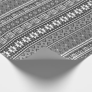 Papel De Presente Padrão geométrico de pontos cruzados preto e bra