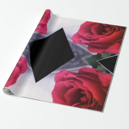 Papel De Presente Padrão Geométrico de rosas vermelhas e Ouros Negro