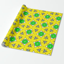 Papel De Presente Padrão Geométrico de Starburst Amarelo e Verde