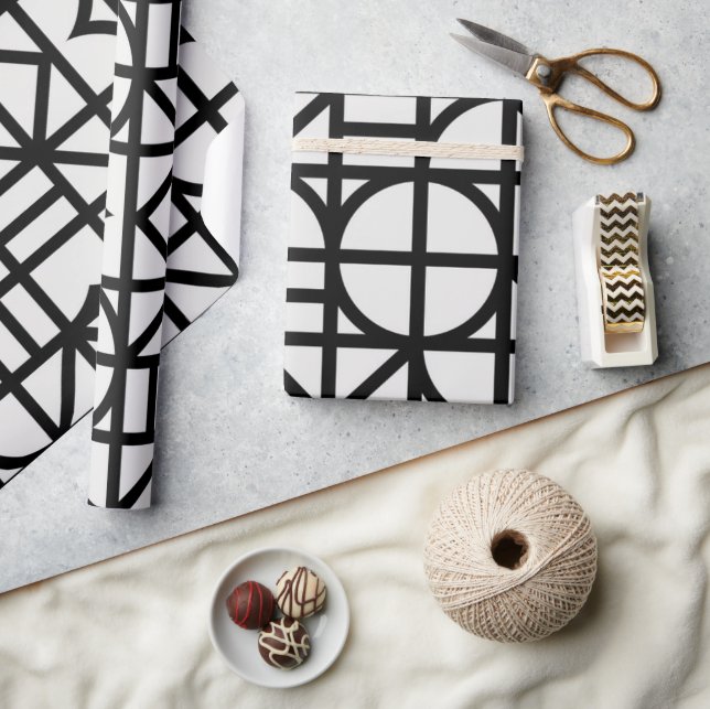 Papel De Presente Padrão Geométrico do Abstrato Negro Bauhaus (Artesanato)