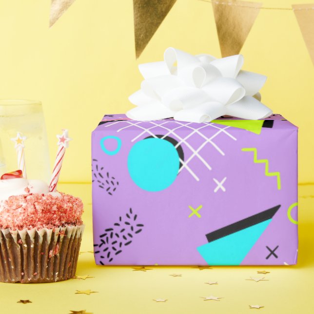 Papel De Presente Padrão Geométrico do anos 80 Retroativo (Festa de aniversário)