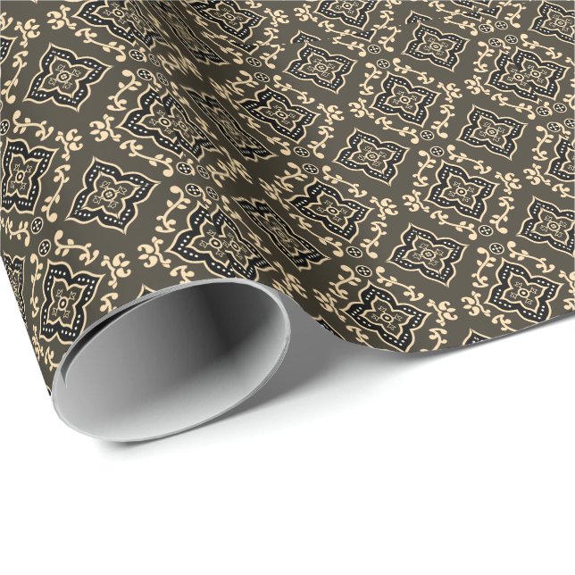 Papel De Presente Padrão Geométrico Dourado e Marrom / Impressão Ind (Ponta do rolo)