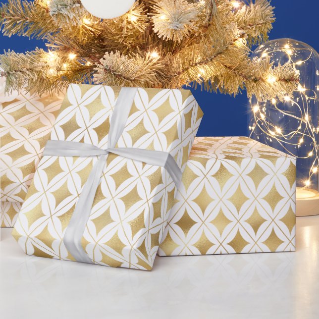 Papel De Presente Padrão Geométrico Dourado Elegante (Feriados)