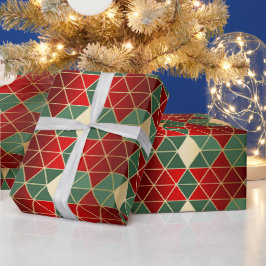 Papel De Presente Padrão Geométrico Dourado Vermelho Natal