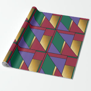 Papel De Presente Padrão Geométrico Dourado Vermelho Verde Roxo