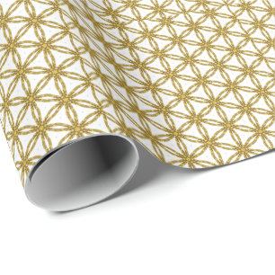 Papel De Presente Padrão Geométrico Elegante Dourado e Branco