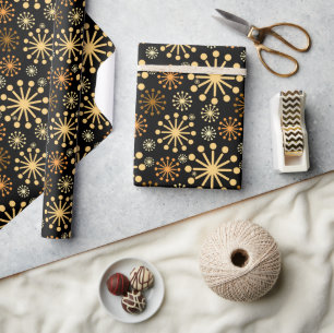 Papel De Presente Padrão geométrico elegante preto e dourado