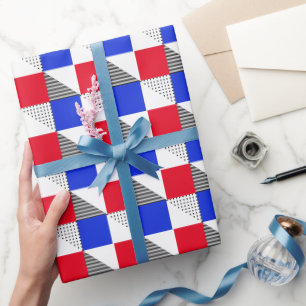Papel De Presente Padrão geométrico estético vermelho preto branco &