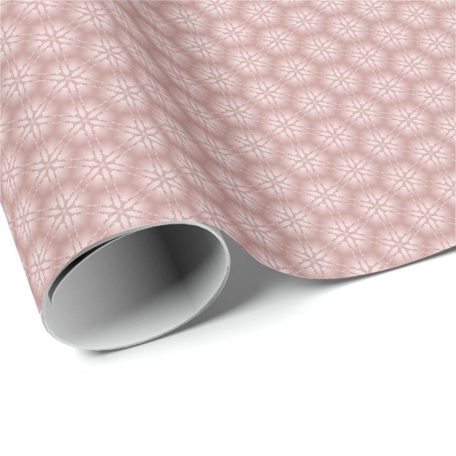 Papel De Presente Padrão Geométrico Feminino com Brilho em Rosa Dour (Ponta do rolo)