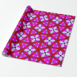 Papel De Presente Padrão Geométrico Floral Rosa, Vermelho, Preto e B