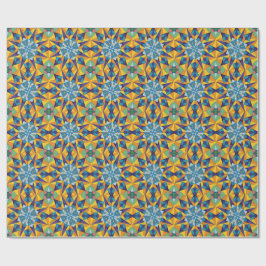 Papel De Presente Padrão geométrico fractal azul e amarelo