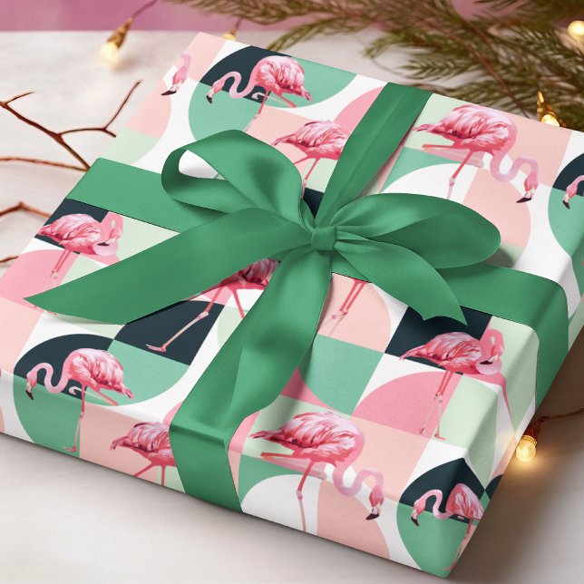 Papel De Presente Padrão Geométrico Girly Chic do Flamingo Cor-de-Ro (Criador carregado)
