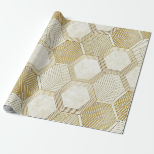 Papel De Presente Padrão Geométrico Hexágono Dourado Elegante - Márm