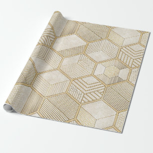 Papel De Presente Padrão Geométrico Hexágono Dourado Elegante - Márm
