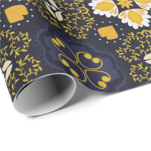 Papel De Presente Padrão geométrico intrincado com azul escuro