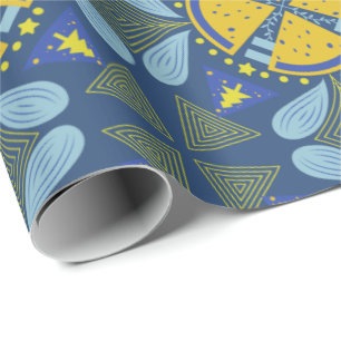 Papel De Presente Padrão geométrico intrincado com círculos amarelos