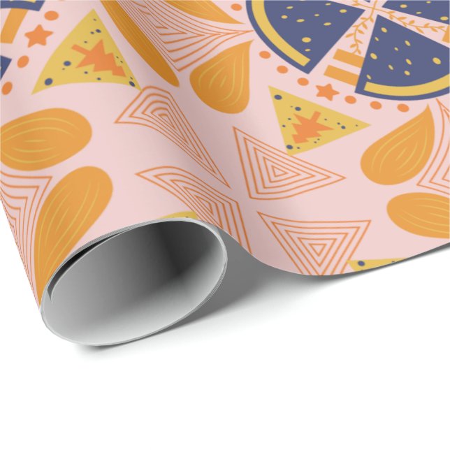 Papel De Presente Padrão geométrico laranja e rosa abstrato (Ponta do rolo)