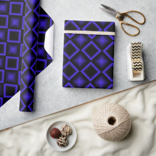 Papel De Presente Padrão Geométrico Moderno Azul e Preto de Aniversá