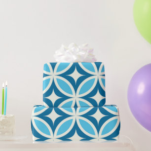 Papel De Presente Padrão Geométrico Moderno de Meados do Século Azul