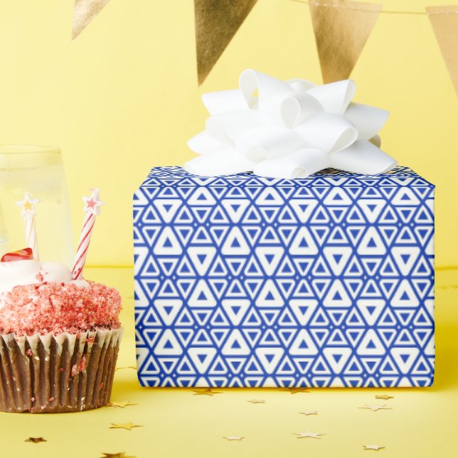 Papel De Presente Padrão Geométrico Moderno de Triângulo Azul | Mini (Festa de aniversário)