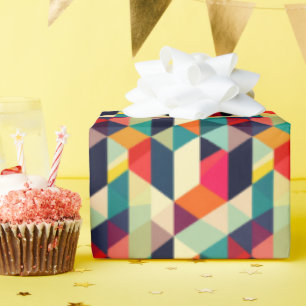 Papel De Presente Padrão Geométrico Moderno do Meio século 3D Colori