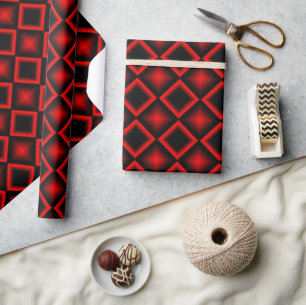 Papel De Presente Padrão Geométrico Moderno Vermelho e Preto de Aniv