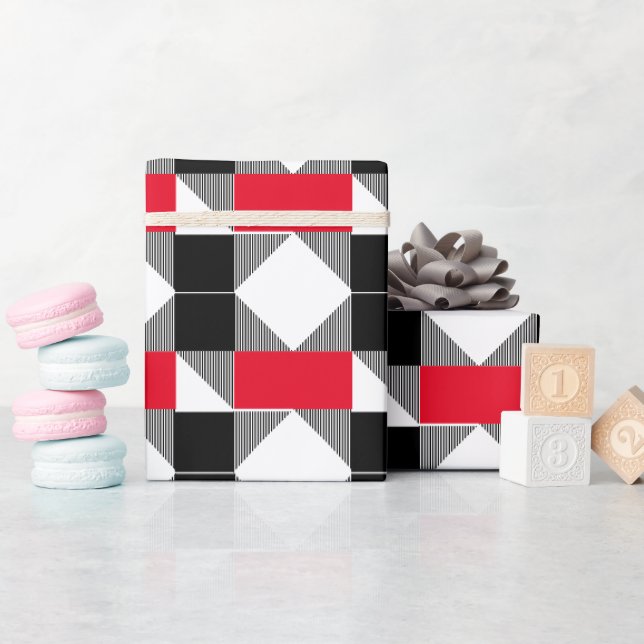 Papel De Presente padrão geométrico moderno vermelho e preto estétic (Chá de bebê)