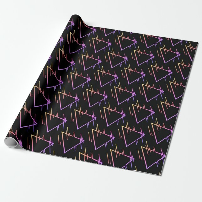 Papel De Presente Padrão Geométrico Neon Retroativo 5 (Desenrolado)