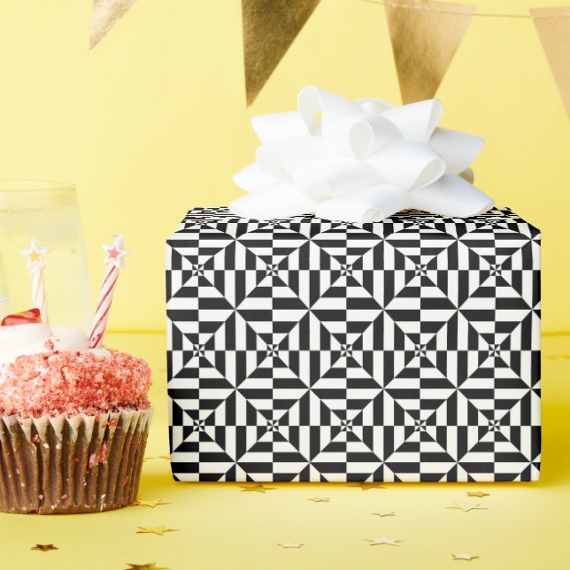 Papel De Presente Padrão geométrico preto e branco (Festa de aniversário)