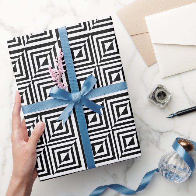 Papel De Presente Padrão geométrico preto e branco (Presentear)