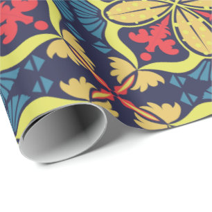 Papel De Presente Padrão geométrico repetitivo com vermelho e amarel