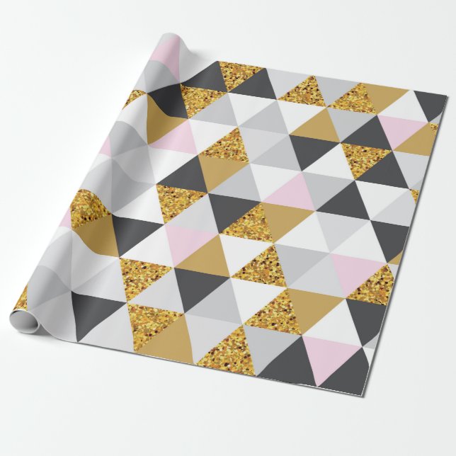 Papel De Presente Padrão geométrico sem soldadura de ouro (Desenrolado)