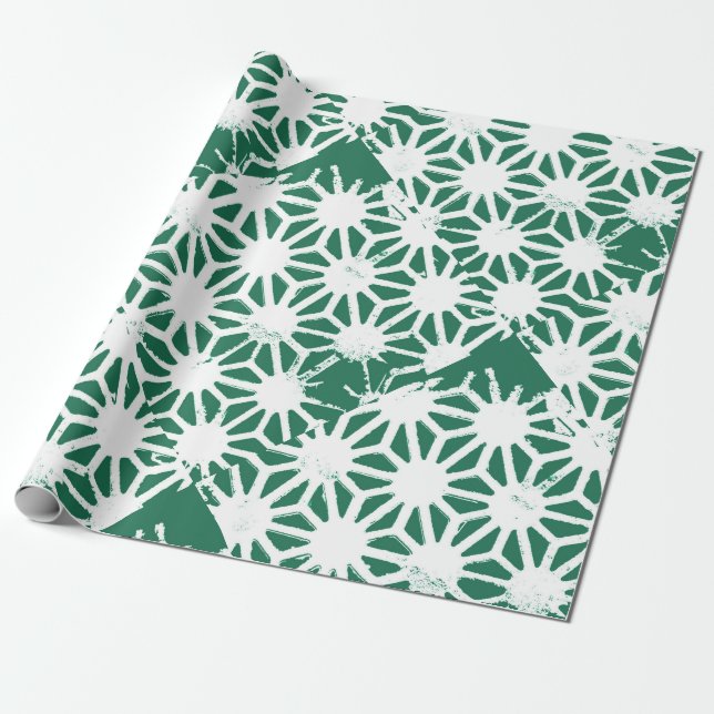 Papel De Presente Padrão geométrico verde-sábado e branco (Desenrolado)