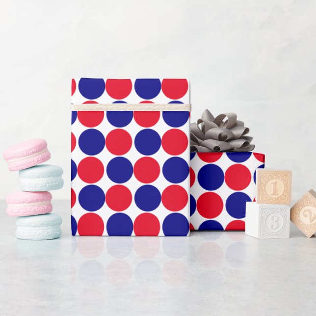 Papel De Presente Padrão Geométrico Vermelho, Branco e Azul dos Círc (Chá de bebê)