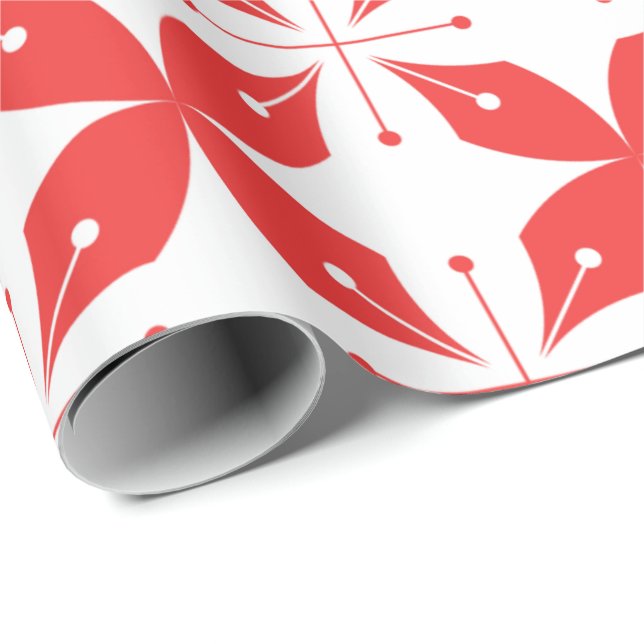 Papel De Presente Padrão geométrico vermelho e branco com elementos  (Ponta do rolo)