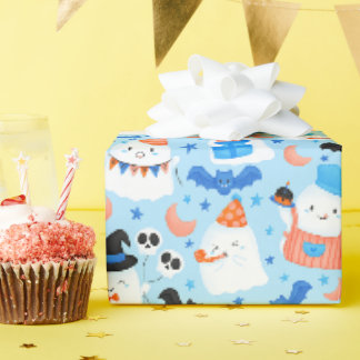 Papel De Presente Padrão Geral de Aniversário Azul Pastel Assustador