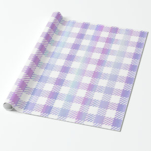 Papel De Presente Padrão Gingham Azul Roxo-Cugado Iridescente