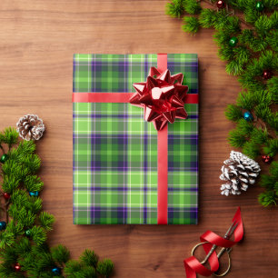 Papel De Presente Padrão Gingham de Xadrez Roxo Verde