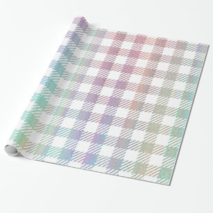 Papel De Presente Padrão Gingham, Iridescente, Cute Rainbow