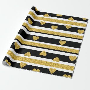 Papel De Presente Padrão Glam Black Stripe Gold Heart (4)