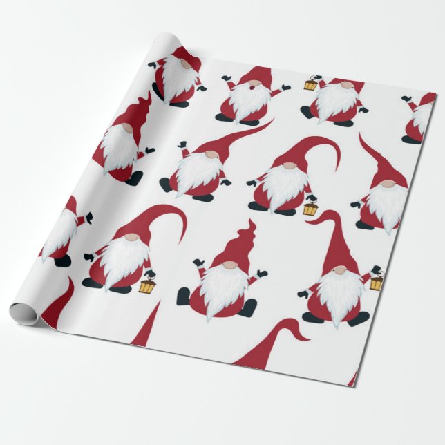 Papel De Presente Padrão Gnomo de Natal Bonito (Desenrolado)