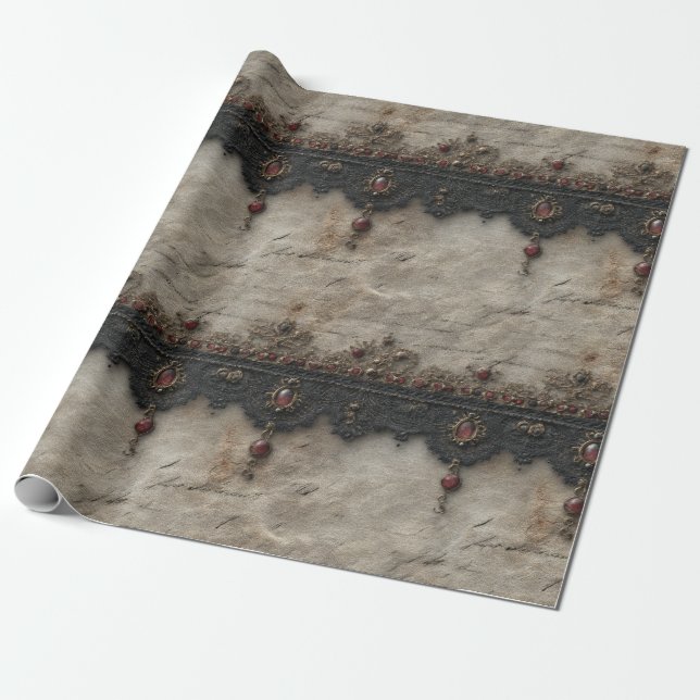Papel De Presente Padrão Gótico de Renda Rubi Victoriano (1) (Desenrolado)