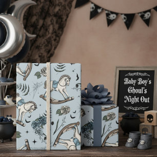 Papel De Presente Padrão Gótico Floral Francês Azul-Rochando Cavalo