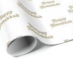Papel De Presente Padrão gráfico branco de ouro feliz de Hanukkah<br><div class="desc">Feliz Hanukkah,  branco,  dourado,  com um padrão de tipografia bonitinho. Padrão de tipografia falsa de ouro sobre fundo branco. Este papel de embrulho é excelente para Chanucá,  Chanukah,  bar mitzvah,  bat mitzvah,  Shabbat e Feriados Judeus.</div>