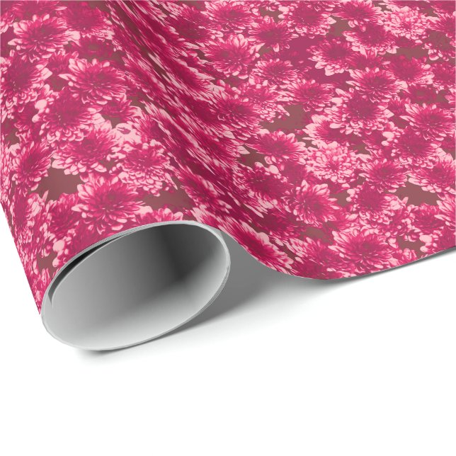 Papel De Presente Padrão Gráfico Moderno Dahlia, Borgonha e Rosa (Ponta do rolo)