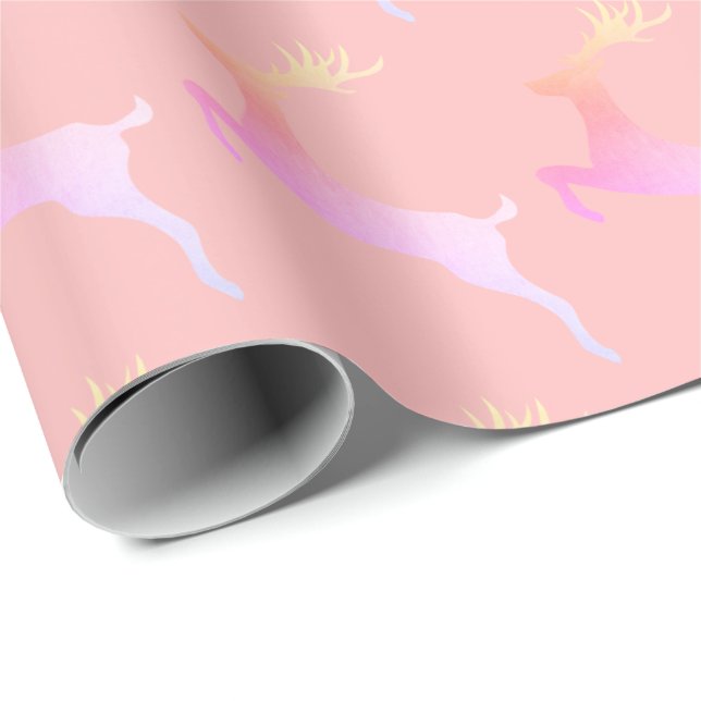 Papel De Presente Padrão Holográfico de Reindeer de Natal (Ponta do rolo)