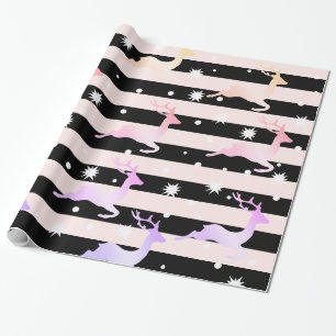 Papel De Presente Padrão holográfico de renas de Natal