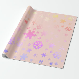 Papel De Presente Padrão Holográfico Rosa de Floco de Neve
